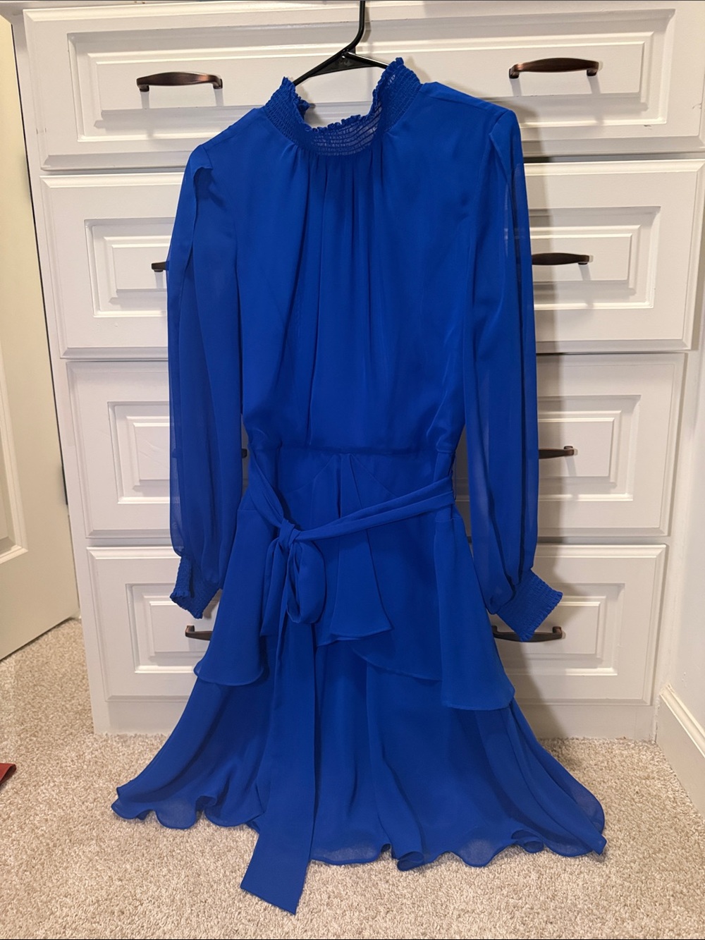 Alex Marie Cobalt Blue Long-Sleeve Tie-Waist Chiffon Dress